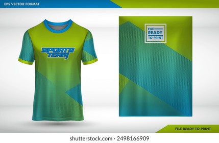 T-shirt sport jersey design template with geometric stripes background. Sport uniform in front view. Shirt mock up for sport club. Vector Illustration
