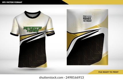 T-shirt sport jersey design template with geometric stripes background. Sport uniform in front view. Shirt mock up for sport club. Vector Illustration