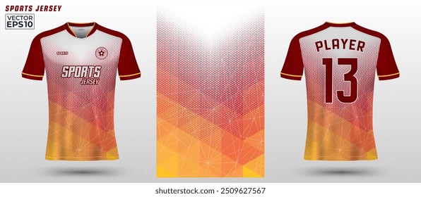 T-shirt sport jersey design template with abstract geometric halftone pattern background. Sport uniform in front view. Tshirt mock up for sport club. Vector Illustration