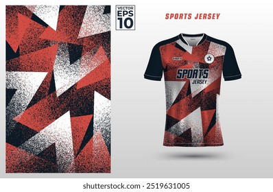 T-shirt sport jersey design template with grunge triangle background. Sport uniform in front view. Shirt mock up for sport club. Vector Illustration