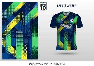 Modelo de design de camisa esporte com padrão geométrico de fundo. Uniforme desportivo em frente. Camiseta maquete para clube de esporte. Ilustração de vetor