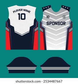 T-shirt sport jersey design template with geometric line background. Sport uniform in front view.