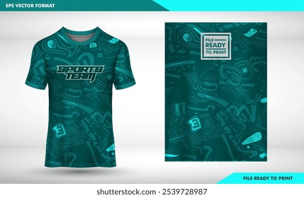 T-shirt sport jersey design template with geometric line stripes background. Sport uniform in front view. Shirt mock up for sport club. Vector Illustration