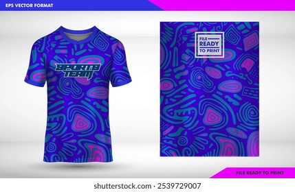 T-shirt sport jersey design template with geometric line stripes background. Sport uniform in front view. Shirt mock up for sport club. Vector Illustration