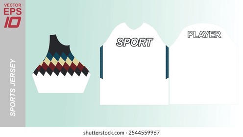 T-shirt sport jersey design template with geometric line halftone background. Sport uniform in front view and back view. Ready to print. Vector Illustration