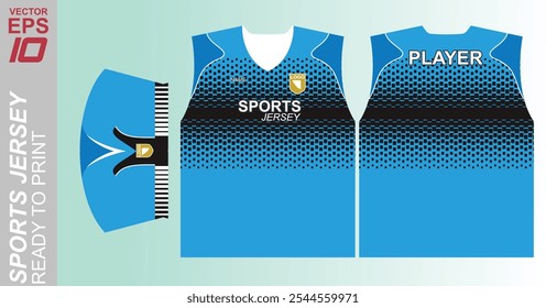 T-shirt sport jersey design template with geometric line halftone background. Sport uniform in front view and back view. Ready to print. Vector Illustration