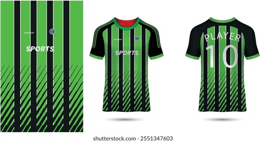 T-shirt sport jersey design template with geometric line background. Sport uniform in front view. Shirt mock up for sport club. Vector Illustration