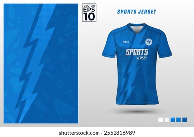 T-shirt esporte modelo de design de camisa com relâmpago abstrato thunderbolt padrão grunge azul fundo. Uniforme desportivo em frente. Camiseta maquete para clube de esporte. Ilustração de vetor