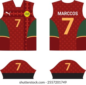 T-shirt sport jersey design template with geometric line halftone background. Sport uniform in front view. Shirt mock up for sport club. Vector Illustration