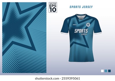 T-shirt sport jersey design template with star halftone and geometric line art pattern for gaming, e-sports, soccer, badminton, or volleyball. T shirt mockup for sport club. Vector Illustration