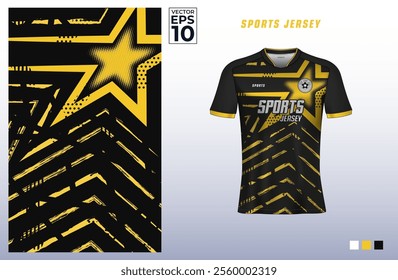 T-shirt sport jersey design template with star halftone and grunge line art pattern for gaming, e-sports, soccer, badminton, or volleyball. T shirt mockup for sport club. Vector Illustration