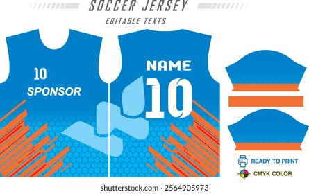 T-shirt sport jersey design template with geometric line stripes background. Sport uniform in front view. Shirt mock up for sport club. Vector Illustration