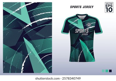 T-shirt sport jersey design template with geometric line halftone pattern background. Sport uniform in front view. Tshirt mock up for sport club. Vector Illustration