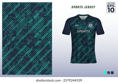 T-shirt sport jersey design template with abstract grunge line pattern background. Sport uniform in front view. Tshirt mock up for sport club. Vector Illustration