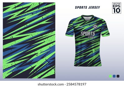 T-shirt sport jersey design template with abstract grunge halftone pattern background. Sport uniform in front view. Tshirt mock up for sport club. Vector Illustration