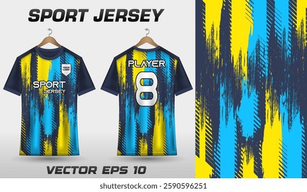 T-shirt sport jersey design template with abstract grunge halftone pattern background. Sport uniform in front view. T-shirt mock up for sport club.