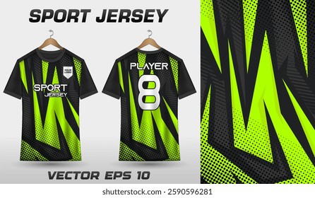 T-shirt sport jersey design template with abstract grunge halftone pattern background. Sport uniform in front view. T-shirt mock up for sport club.
