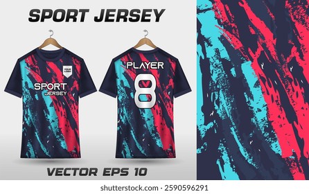 T-shirt sport jersey design template with abstract grunge halftone pattern background. Sport uniform in front view. T-shirt mock up for sport club.