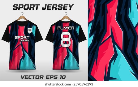 T-shirt sport jersey design template with abstract grunge halftone pattern background. Sport uniform in front view. T-shirt mock up for sport club.