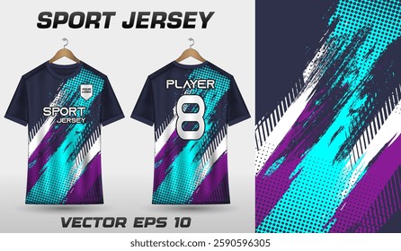T-shirt sport jersey design template with abstract grunge halftone pattern background. Sport uniform in front view. T-shirt mock up for sport club.
