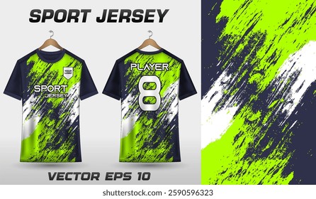 T-shirt sport jersey design template with abstract grunge halftone pattern background. Sport uniform in front view. T-shirt mock up for sport club.