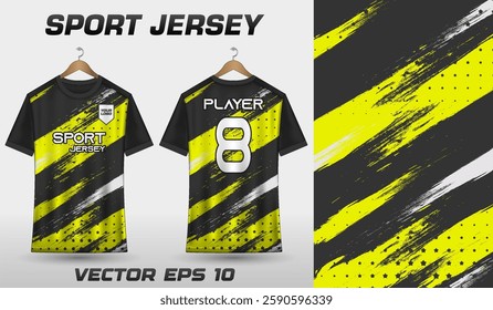 T-shirt sport jersey design template with abstract grunge halftone pattern background. Sport uniform in front view. T-shirt mock up for sport club.
