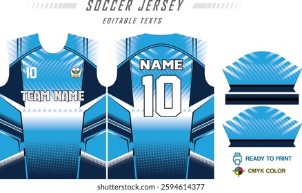 T-shirt sport jersey design template with geometric line background. Sport uniform in front view. Shirt mock up for sport club. Vector Illustration