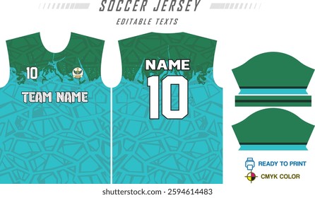 T-shirt sport jersey design template with geometric line background. Sport uniform in front view. Shirt mock up for sport club. Vector Illustration