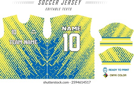 T-shirt sport jersey design template with geometric line background. Sport uniform in front view. Shirt mock up for sport club. Vector Illustration