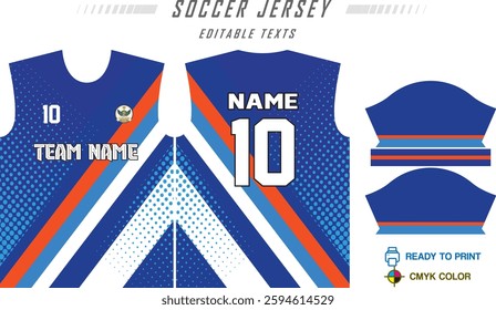 T-shirt sport jersey design template with geometric line background. Sport uniform in front view. Shirt mock up for sport club. Vector Illustration