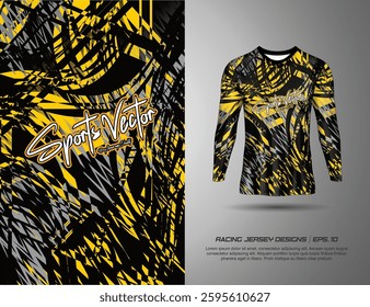 T-shirt sport jersey design template with abstract grunge halftone pattern background. Sport uniform in front view. Tshirt mock up for sport club. Vector Illustration