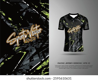 T-shirt sport jersey design template with abstract grunge halftone pattern background. Sport uniform in front view. Tshirt mock up for sport club. Vector Illustration