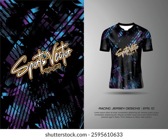 T-shirt sport jersey design template with abstract grunge halftone pattern background. Sport uniform in front view. Tshirt mock up for sport club. Vector Illustration
