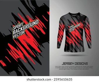 T-shirt sport jersey design template with abstract grunge halftone pattern background. Sport uniform in front view. Tshirt mock up for sport club. Vector Illustration