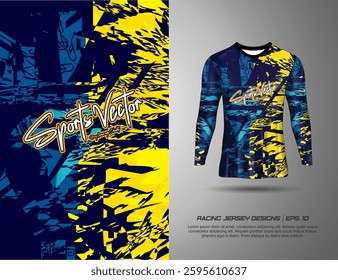 T-shirt sport jersey design template with abstract grunge halftone pattern background. Sport uniform in front view. Tshirt mock up for sport club. Vector Illustration