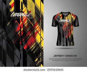 T-shirt sport jersey design template with abstract grunge halftone pattern background. Sport uniform in front view. Tshirt mock up for sport club. Vector Illustration