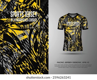 T-shirt sport jersey design template with abstract grunge  pattern background. Sport uniform in front view. Tshirt mock up for sport club. Vector Illustration