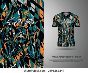 T-shirt sport jersey design template with abstract grunge  pattern background. Sport uniform in front view. Tshirt mock up for sport club. Vector Illustration