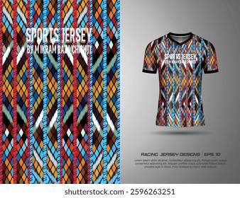 T-shirt sport jersey design template with abstract grunge  pattern background. Sport uniform in front view. Tshirt mock up for sport club. Vector Illustration