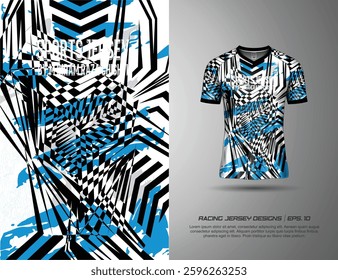 T-shirt sport jersey design template with abstract grunge  pattern background. Sport uniform in front view. Tshirt mock up for sport club. Vector Illustration