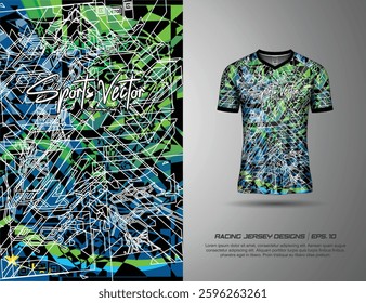 T-shirt sport jersey design template with abstract grunge  pattern background. Sport uniform in front view. Tshirt mock up for sport club. Vector Illustration