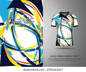 T-shirt sport jersey design template with abstract grunge  pattern background. Sport uniform in front view. Tshirt mock up for sport club. Vector Illustration