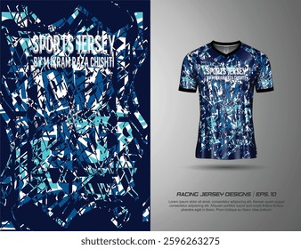 T-shirt sport jersey design template with abstract grunge  pattern background. Sport uniform in front view. Tshirt mock up for sport club. Vector Illustration