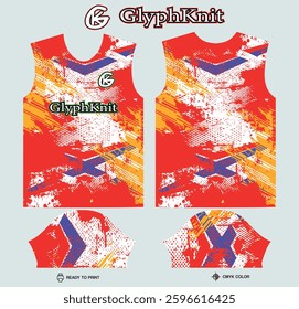 T-shirt sport jersey design template with abstract grunge halftone pattern background. Sport uniform in front view. T-shirt mock up for sport club. Vector