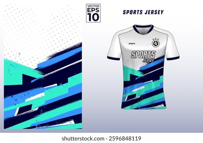 T-shirt sport jersey design template with grunge halftone background. Sport uniform in front view. Shirt mock up for sport club. Vector Illustration