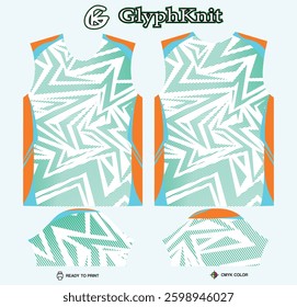 T-shirt sport jersey design template with geometric line halftone background. Sport uniform in front view. Shirt mock up for sport club. Vector Illustration