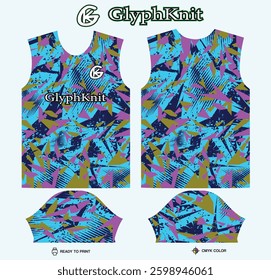 T-shirt sport jersey design template with geometric line halftone background. Sport uniform in front view. Shirt mock up for sport club. Vector Illustration