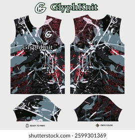 T-shirt sport jersey design template with abstract grunge halftone pattern background. Sport uniform in front view. Tshirt mock up for sport club. Vector Illustration