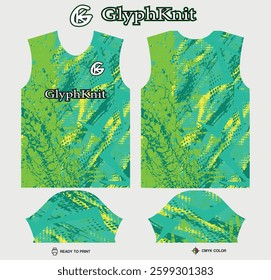 T-shirt sport jersey design template with abstract grunge halftone pattern background. Sport uniform in front view. Tshirt mock up for sport club. Vector Illustration