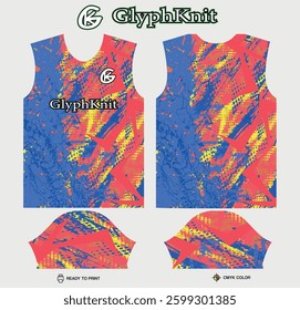 T-shirt sport jersey design template with abstract grunge halftone pattern background. Sport uniform in front view. Tshirt mock up for sport club. Vector Illustration
